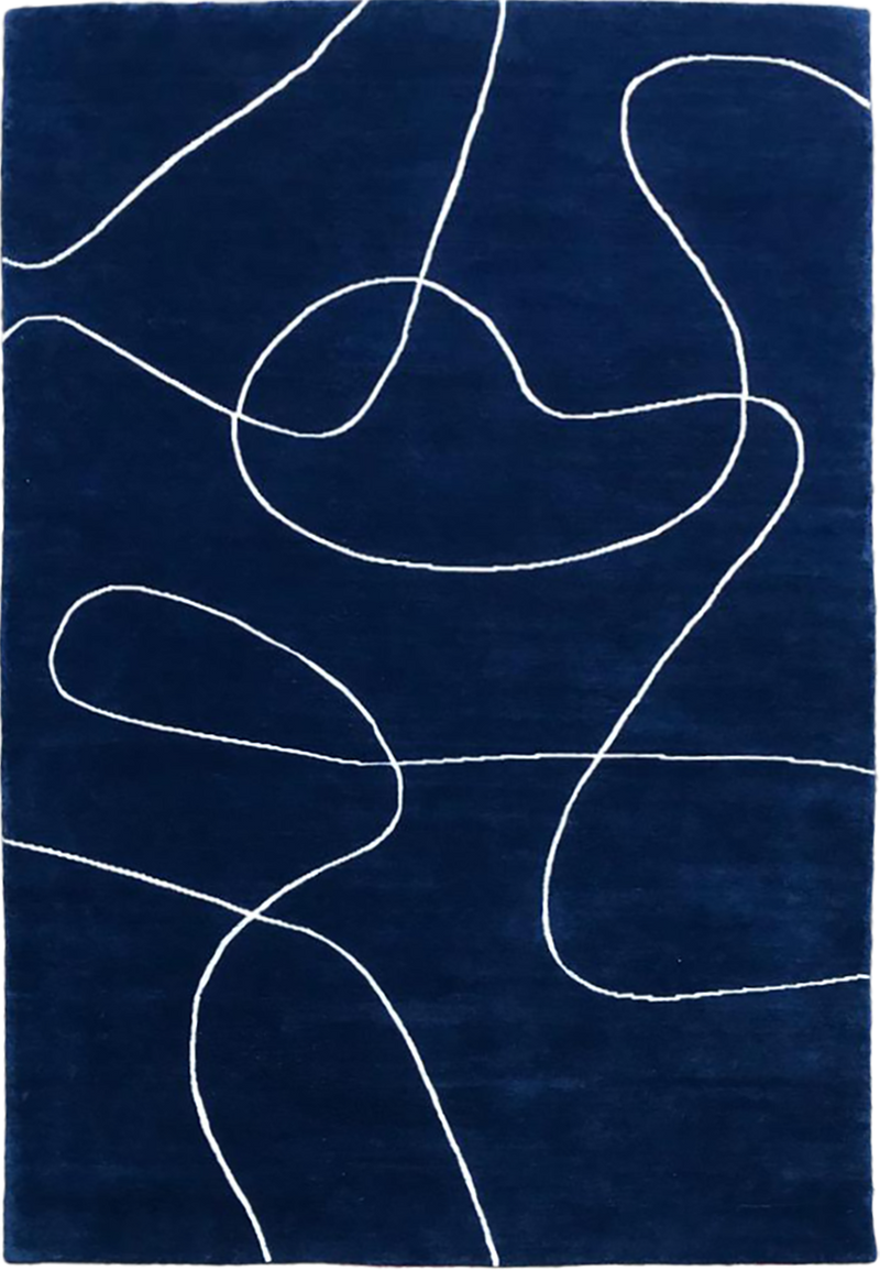 Tapis Rond 120cm Bleu Nuit – Motif Abstrait Science-Fiction, Lavable, Antidérapant, Pour Salon Ou Chambre