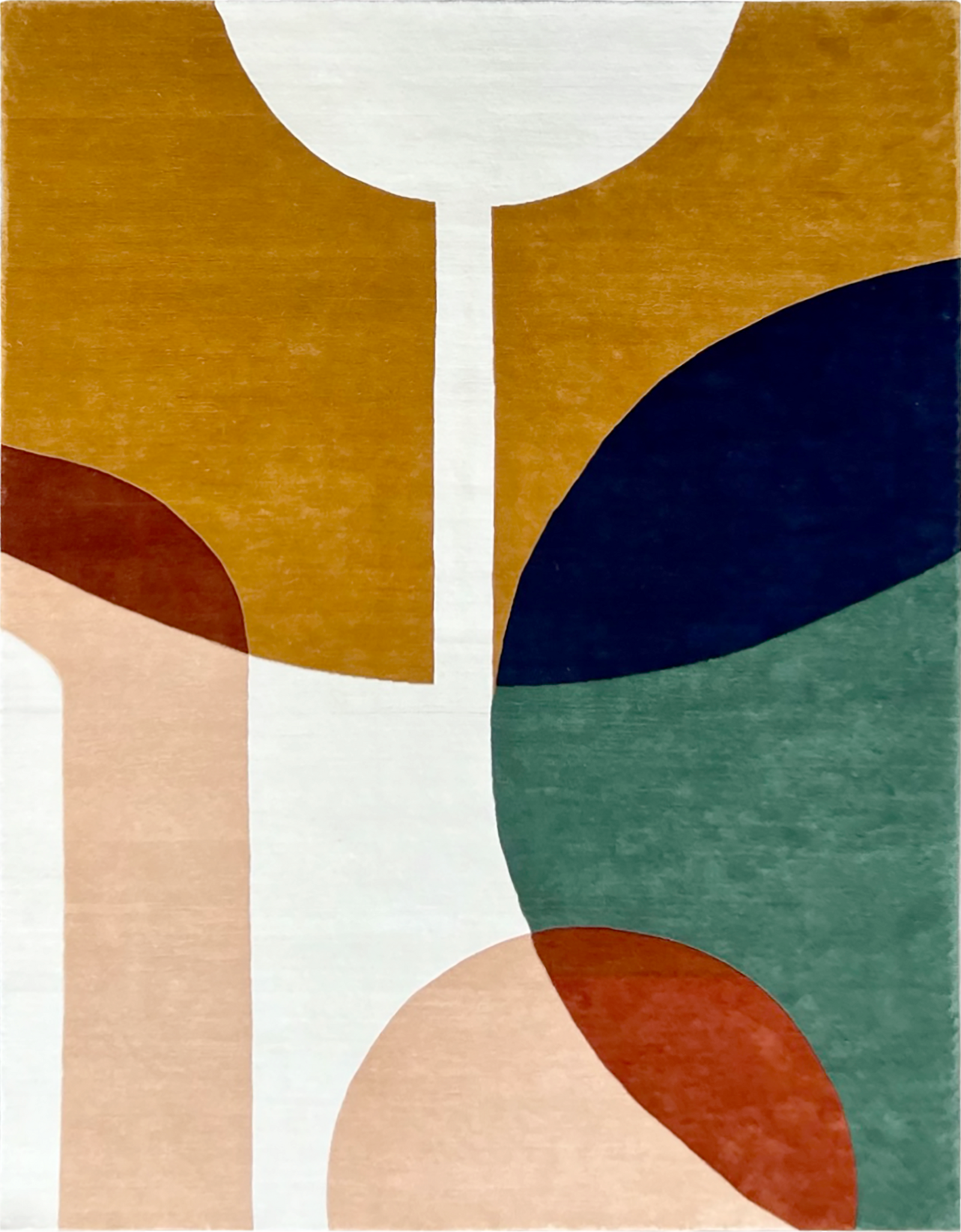 Tapis Ancien Art Déco En Laine – Motifs Géométriques Multicolores, Fait Main